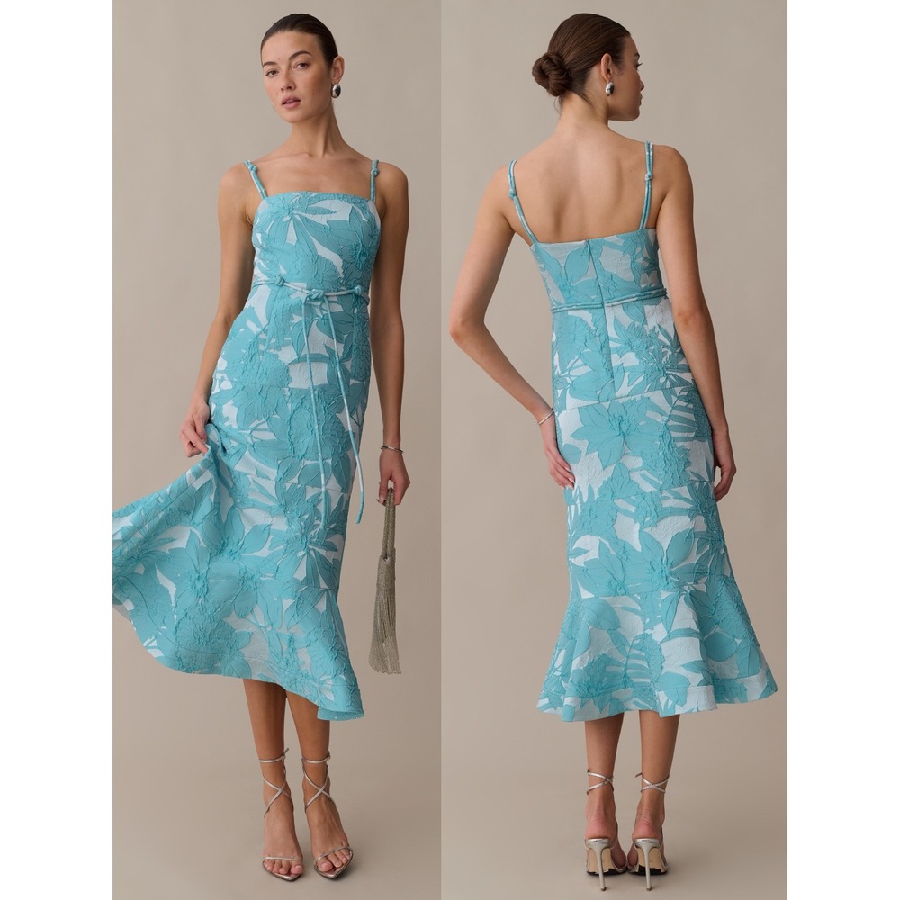 NWT o.p.t Jacqueline Brocade Midi Dress in Blue - Size Medium